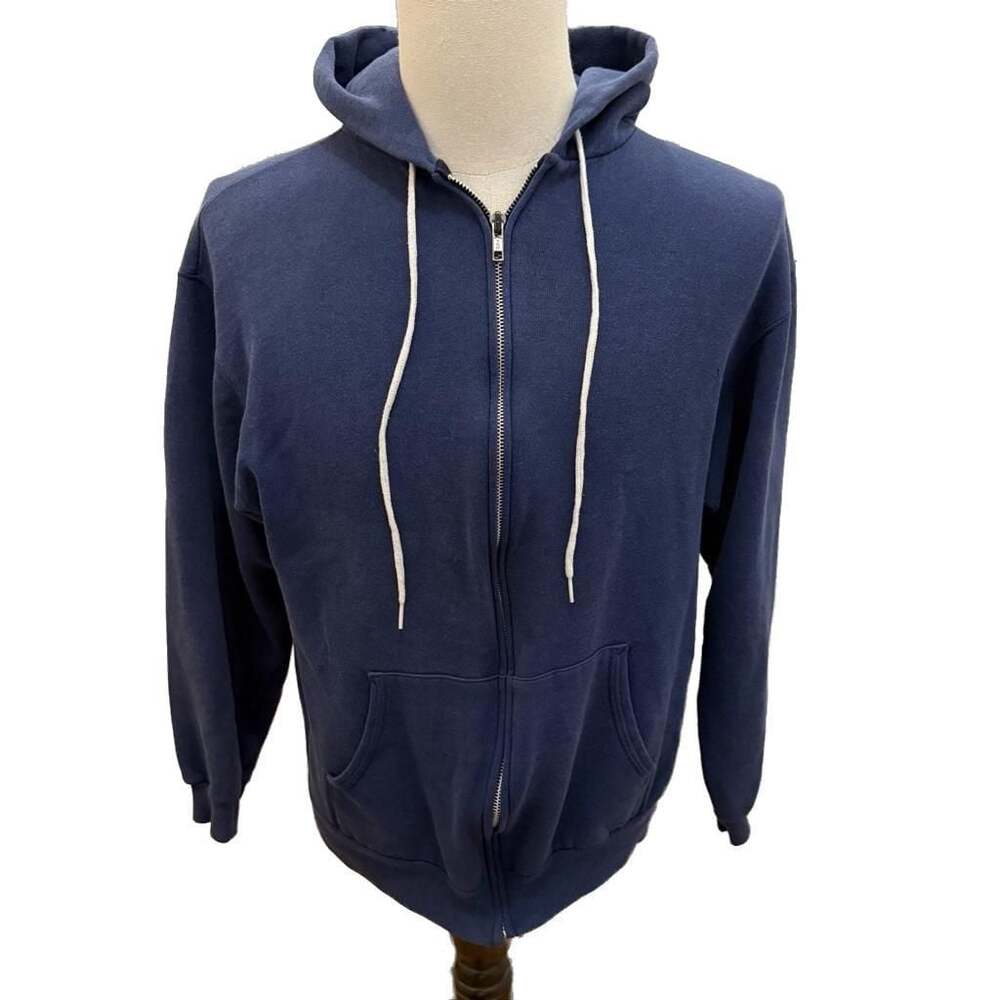 Vintage 80s Hanes Navy Blue Full Zip Hoodie Made in USA